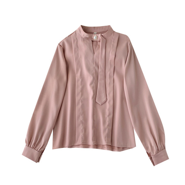 Модерна дамска риза с дълъг ръкав и перли в различни цветове