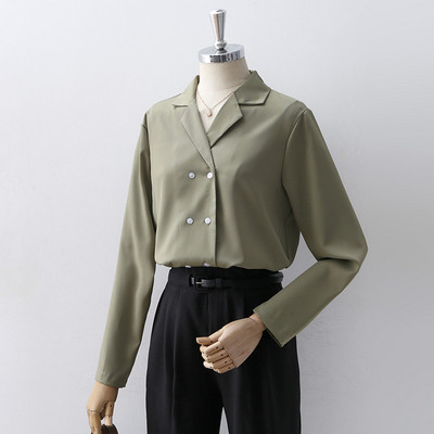 Нов модел актуална дамска риза с шпиц деколте в зелен и черен цвят