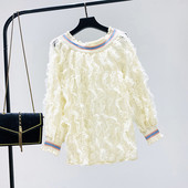 Дамска модерна блуза с обло деколте в черен,бял и бежов цвят