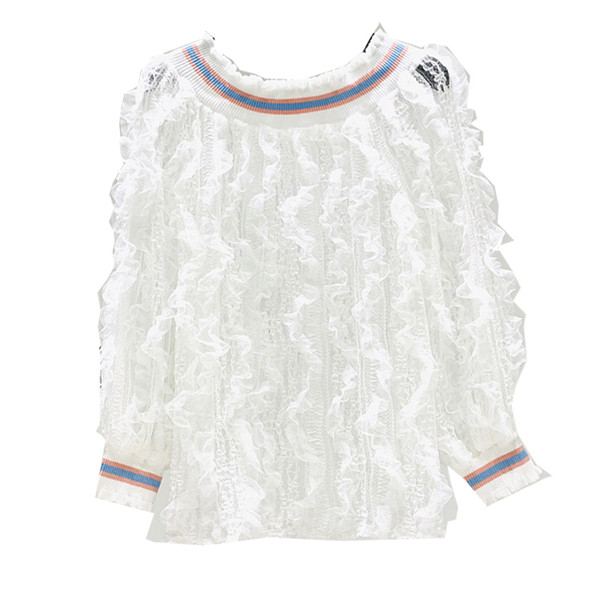 Дамска модерна блуза с обло деколте в черен,бял и бежов цвят 