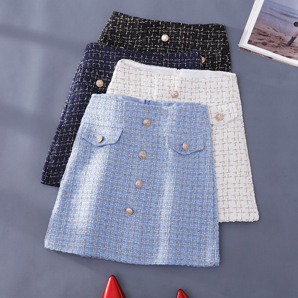 Есенна дамска пола с копчета и висока талия в различни цветове