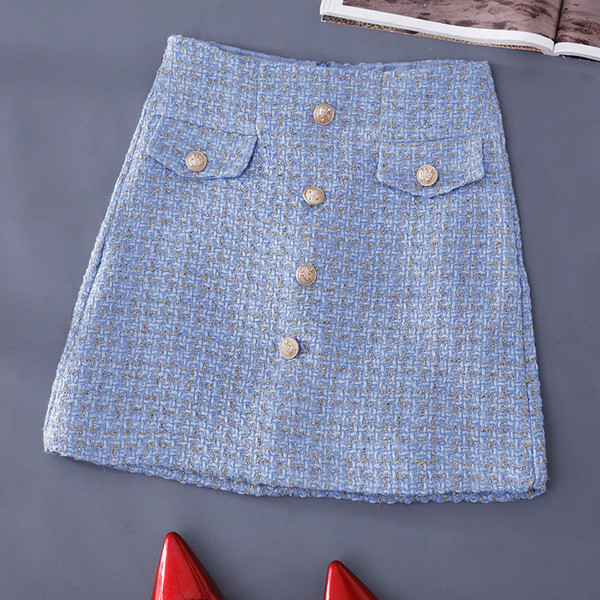 Есенна дамска пола с копчета и висока талия в различни цветове