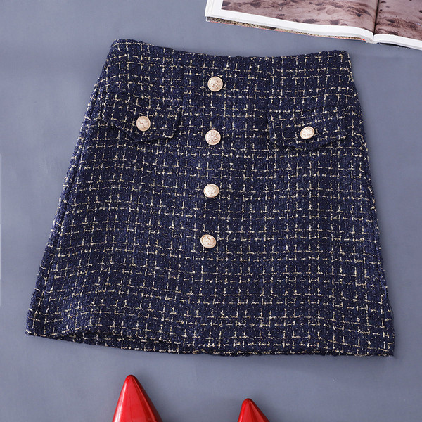 Есенна дамска пола с копчета и висока талия в различни цветове