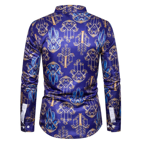 Модерна мъжка риза с яка и шарка в син цвят