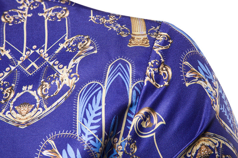 Модерна мъжка риза с яка и шарка в син цвят