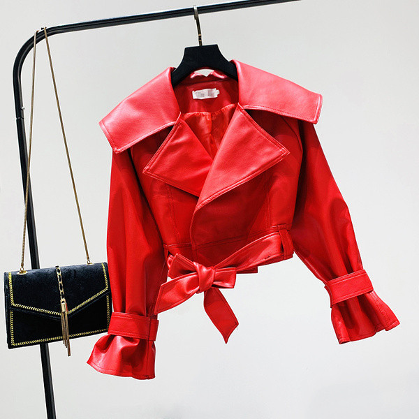 Нов модел дамско кожено яке с шпиц деколте -къс модел в три цвята 