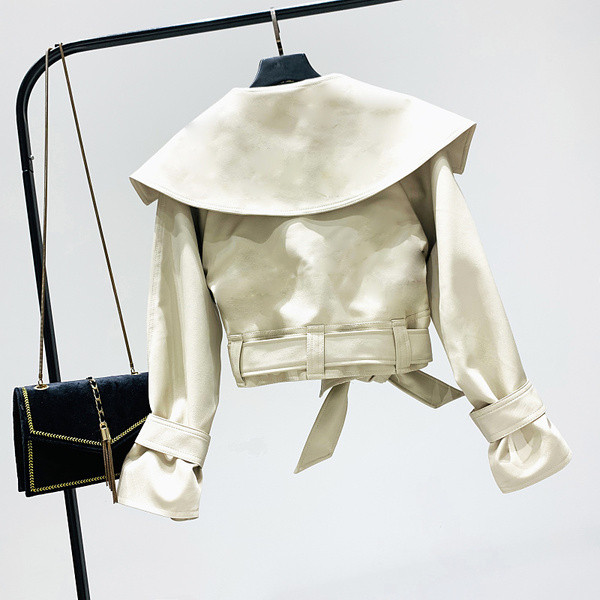 Нов модел дамско кожено яке с шпиц деколте -къс модел в три цвята 