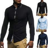 Модерна мъжка риза с яка и дълъг ръкав в три цвята