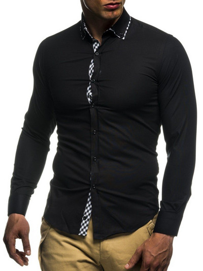 Модерна мъжка риза с яка и дълъг ръкав в три цвята
