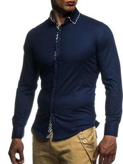 Модерна мъжка риза с яка и дълъг ръкав в три цвята