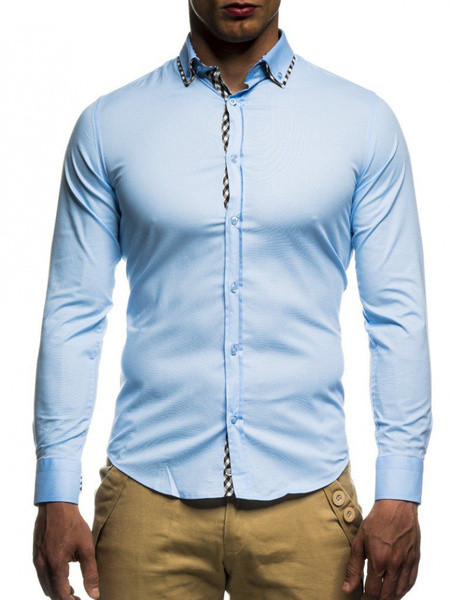 Модерна мъжка риза с яка и дълъг ръкав в три цвята