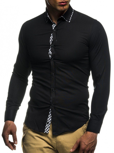 Модерна мъжка риза с яка и дълъг ръкав в три цвята