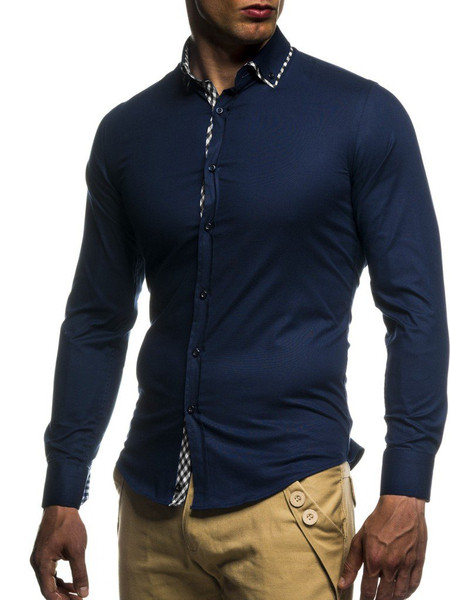 Модерна мъжка риза с яка и дълъг ръкав в три цвята