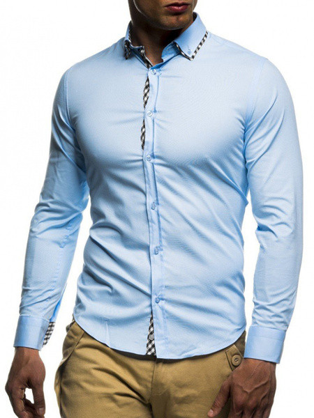 Модерна мъжка риза с яка и дълъг ръкав в три цвята