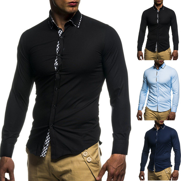 Модерна мъжка риза с яка и дълъг ръкав в три цвята