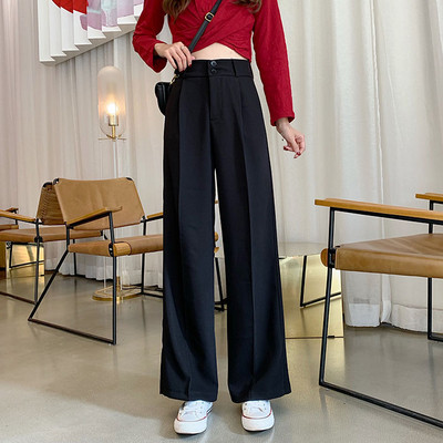Дамски ежедневен панталон прав модел в черен цвят с висока талия