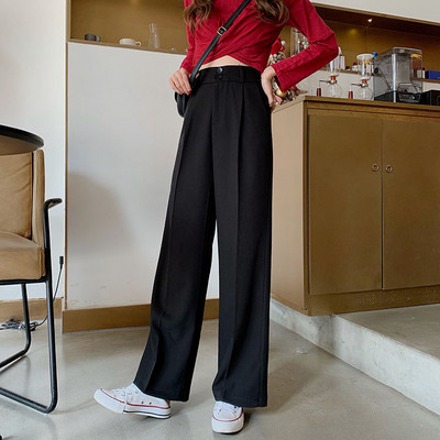 Дамски ежедневен панталон прав модел в черен цвят с висока талия