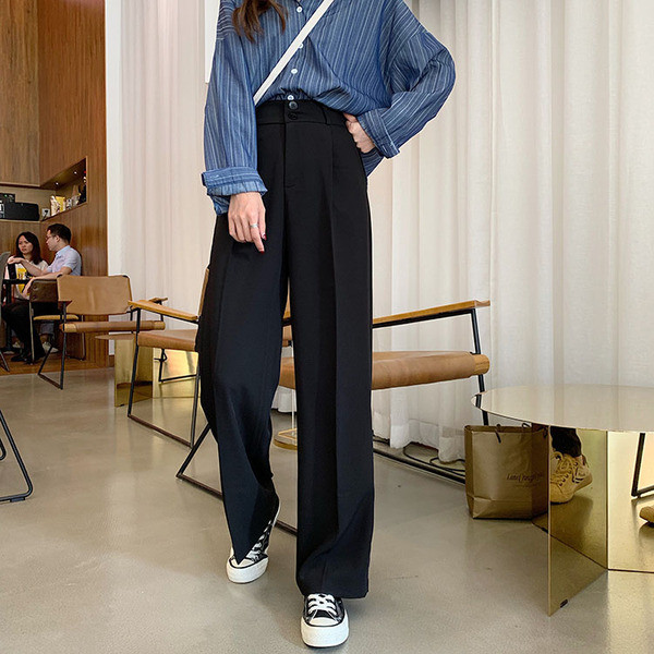 Дамски ежедневен панталон прав модел в черен цвят с висока талия