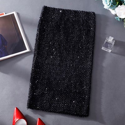 Елегантна дамска пола с лъскав ефект в черен, сребрист и златист цвят