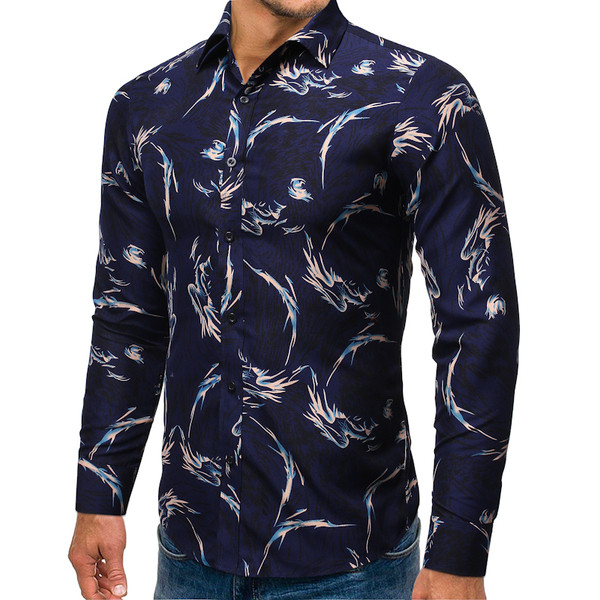 Мъжка риза с шарка и яка в два цвята