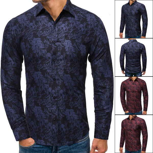 Модерна мъжка риза с яка в тъмносин и бордо цвят