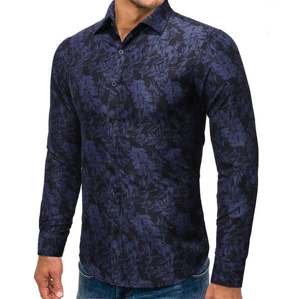 Модерна мъжка риза с яка в тъмносин и бордо цвят