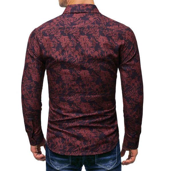 Модерна мъжка риза с яка в тъмносин и бордо цвят