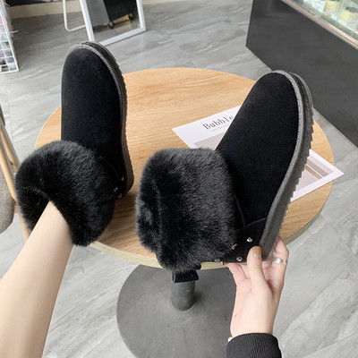 Модерни дамски боти с капси и пух в сив и черен цвят