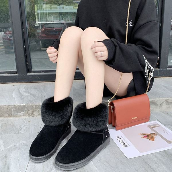 Модерни дамски боти с капси и пух в сив и черен цвят 