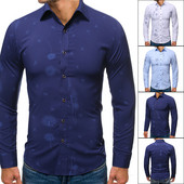 Модерна мъжка риза  с копчета в три  цвята