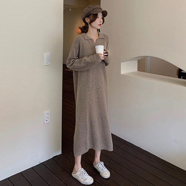 Ежедневна дамска дълга рокля в два цвята с шпиц деколте