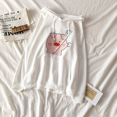 Ежедневен дамски суичър в пет цвята с апликация и качулка