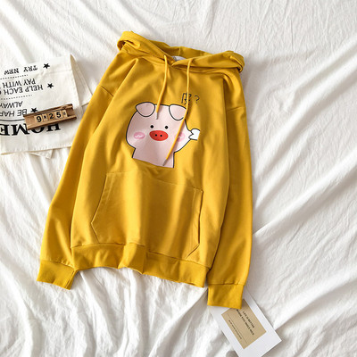 Ежедневен дамски суичър в пет цвята с апликация и качулка