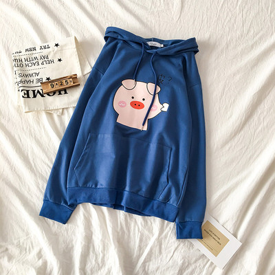 Ежедневен дамски суичър в пет цвята с апликация и качулка