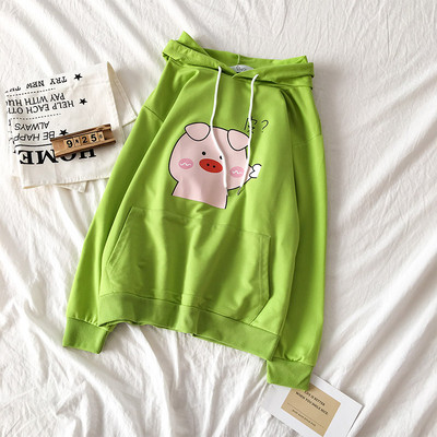 Ежедневен дамски суичър в пет цвята с апликация и качулка