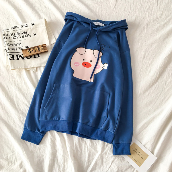 Ежедневен дамски суичър в пет цвята с апликация и качулка