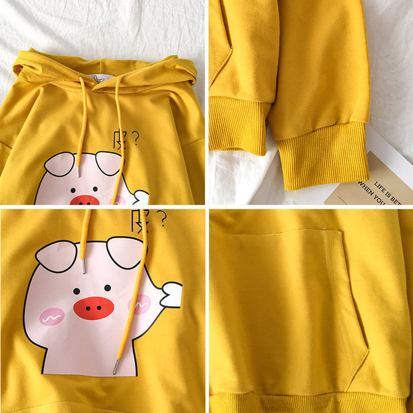 Ежедневен дамски суичър в пет цвята с апликация и качулка