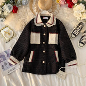 Нов модел модерно дамско палто с класическа яка и джобове в черен цвят