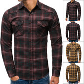 Мъжка карирана риза с джоб в два цвята