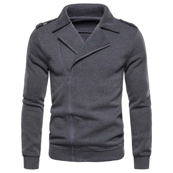 Модерен мъжки суичър с яка и цип в черен и сив цвят