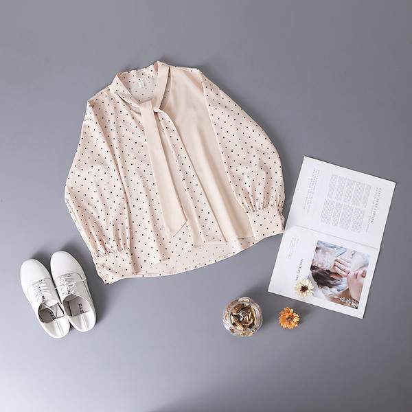 Нов модел модерна дамска риза с шарка и връзки в розов цвят