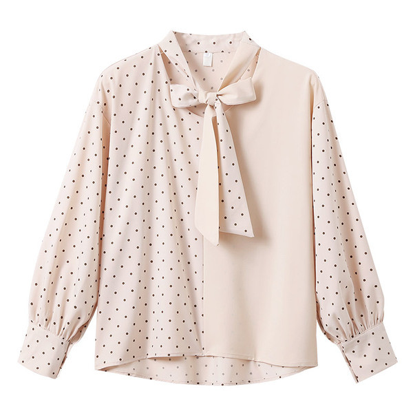 Нов модел модерна дамска риза с шарка и връзки в розов цвят