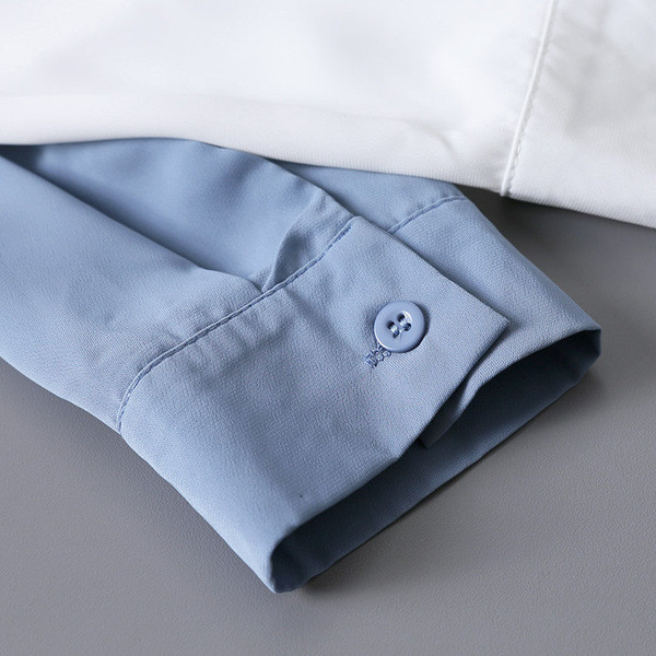 Нов модел дамска риза с връзки и дълъг ръкав в син цвят