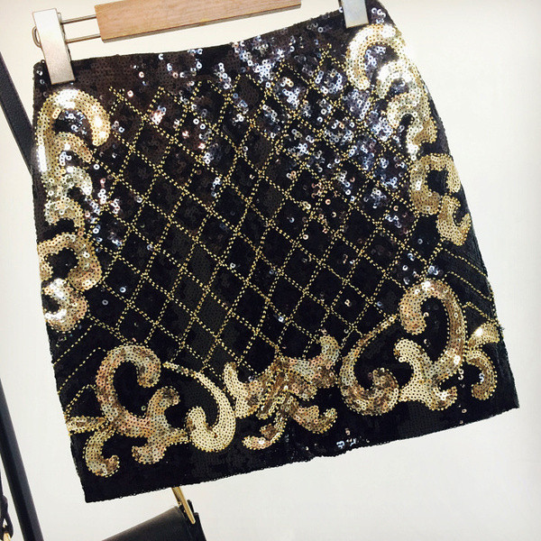 Дамска стилна пола с пайети и висока талия 