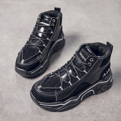 Модерни дамски маратонки с връзки и висока подметка в четири цвята