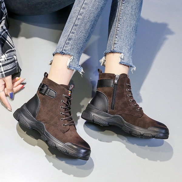 Дамски ежедневни боти от еко велур с връзки в два цвята