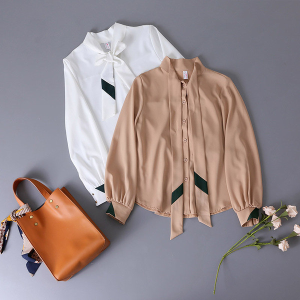 Нов модел дамска риза с дълъг ръкав и връзки в два цвята