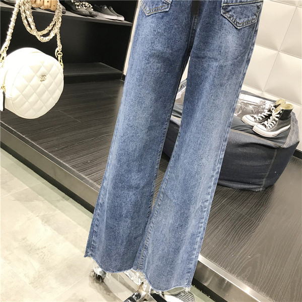 Актуални дамски дънки широк модел с колан в син цвят