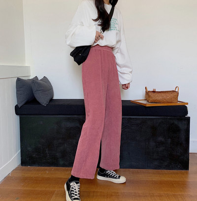 Pantaloni casual dama in doua culori roz si alb