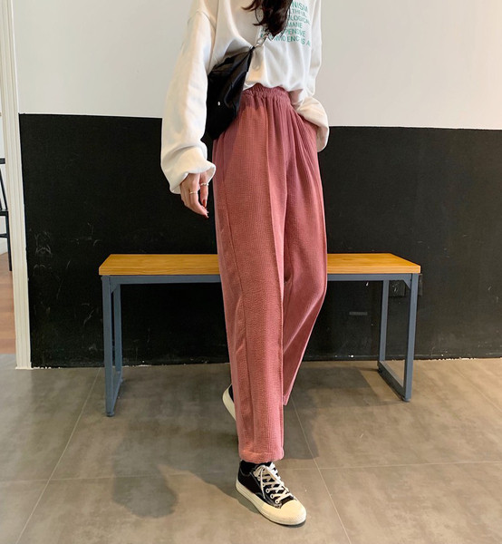 Pantaloni casual dama in doua culori roz si alb